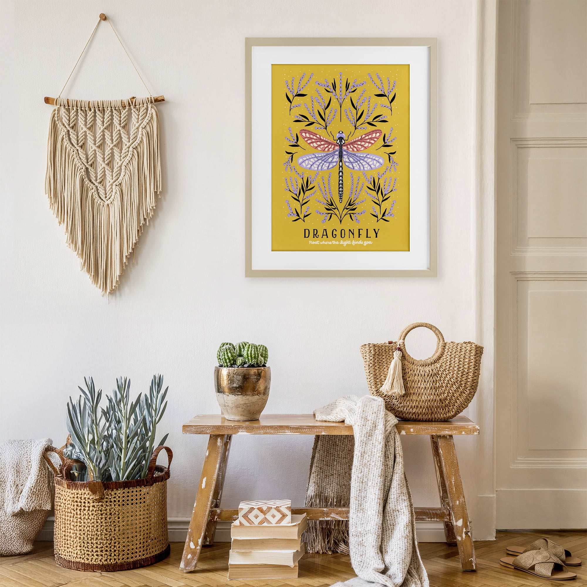Stupell Industries Dragonfly Symmetry on Yellow Birch Framed Print Under Glass, design by Indira Prieto | IndySign