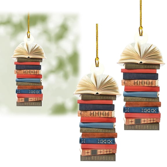 2-Pack Acrylic Book Christmas Ornaments - Book Lover Tree Hanging Decor