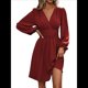 thumbnail image 2 of Vestido Elegante para Mujer, Cuello en V, Larga, Cintura Alta, Corte Holgado, para Fiesta de Graduación, Cóctel, Corto Vino Tinto XL, 2 of 7
