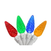Set of 70 Multi-Colored LED Faceted C6 Christmas Lights - White Wire