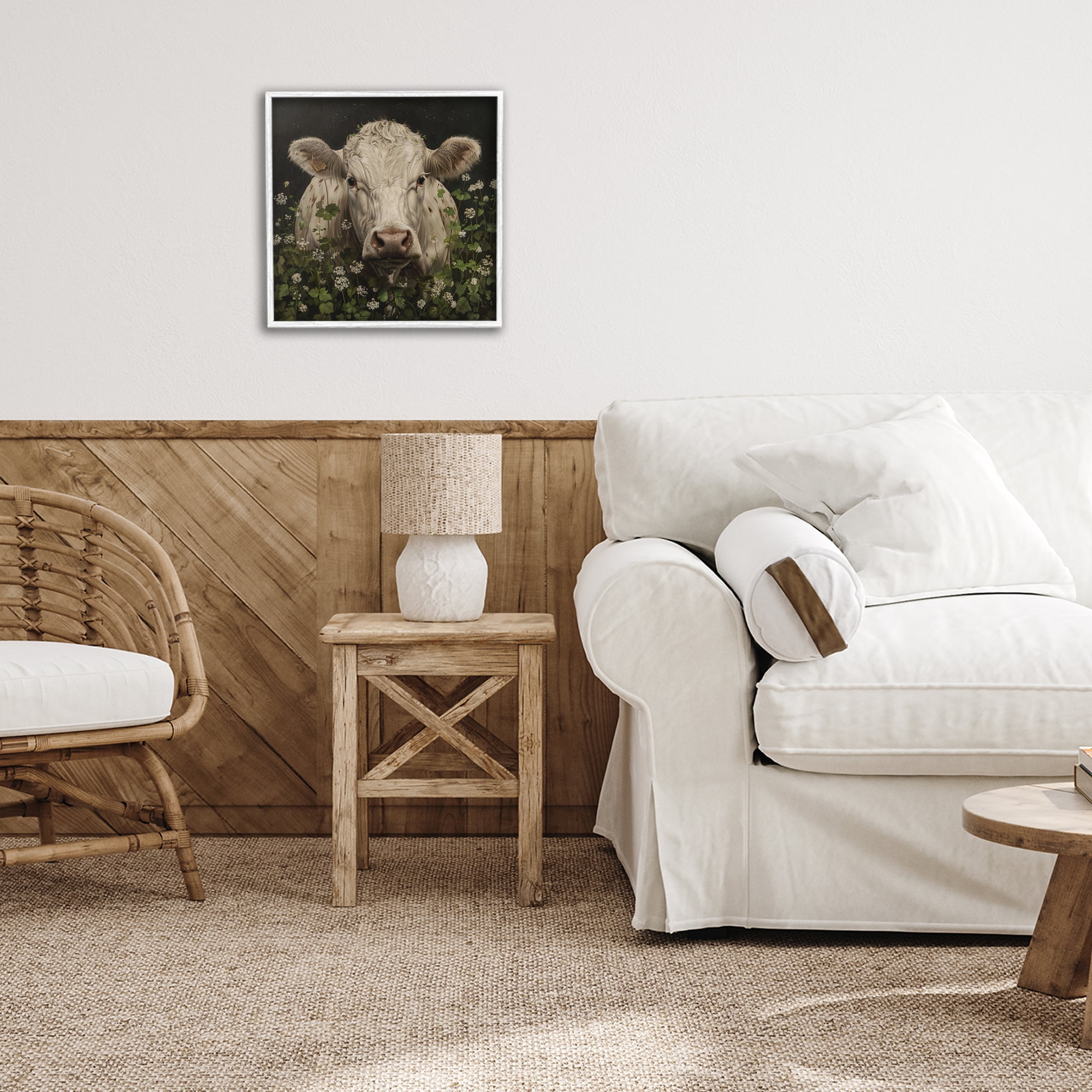 Stupell Industries Cow in the Green Meadow White Framed Giclee Art, design by Creative Studio