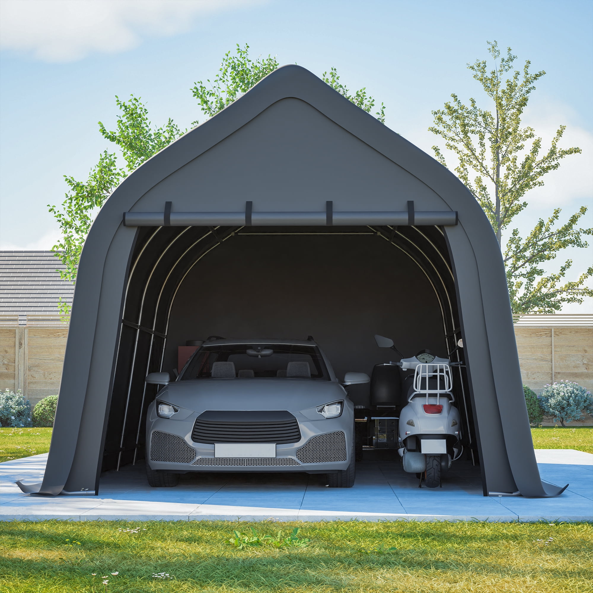 LZBEITEM Carports 13x20 ft Heavy Duty Car Canopy Garage with Removable Doors Galvanized Frame Portable Carport Canopy Outdoor Storage Shelter with All-Season Tarp for Car Boat Truck