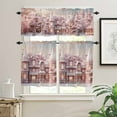 thumbnail image 2 of Christmas Pink Kitchen Curtains and Valances Set, Snow-covered Castle Winter Snowscape Rod Pocket Window Valance 18 Inch Window Curtain Panels for Living Room Bedroom Laundry, 27.5x36in, 3 Pieces, 2 of 7