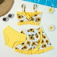 thumbnail image 3 of GYRATEDREAM Toddler Baby Girls Swimsuit 3-Piece Bikini Set Kids Print High Waisted Ruffle Bathing Suit Swimwear with Quick Dry Beach Cover Up for 2-9 Years, 3 of 8