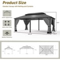 thumbnail image 2 of Gotland 2024 New 12' x 20' Hardtop Gazebo, Outdoor Iron Metal Double Roof Pergola with Curtains and Netting for Patio, Garden, Lawn, Grey, 2 of 7
