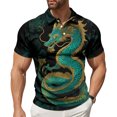 thumbnail image 2 of adaychics Three Button Shirts for Men Dragon Print Short Sleeve Graphic Tee Shirts Casual Summer Tops for Vacation Travel, 2 of 7