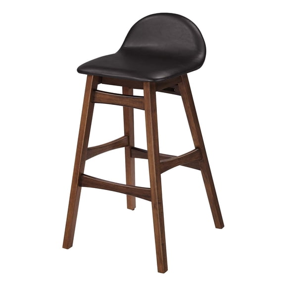 Bar Stool Chair Barstool, Set of 2, Brown, Faux Vinyl Leather, Wood, Pub Cafe Bistro Dining Kitchen Hospitality Restaurant, Modern Contemporary HB36167