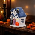 thumbnail image 7 of Lighted Halloween Decorations, Lighted Halloween Village Houses with LED Lights, Ceramics Spooky Town Happy House Ornament for Home and Party Table Desk Mantel(Blue), 7 of 7