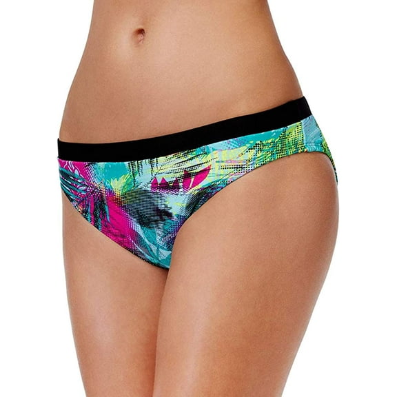GO by Gossip Women's Palm Printed Hipster Bikini Swim Bottom with Contrast Band, Black/Green, Medium