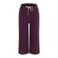thumbnail image 4 of YOTMKGDO Slacks for Women Casual Stripe Print Elastic Waist Pocket Loose Wide Leg Pants Trousers Women's Pants Purple M, 4 of 7