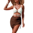 thumbnail image 6 of BOBOGOJP Women's Mesh One Piece Swimdress Swimsuit Tummy Control V Neck U Ring Bathing Suit Drawstring Sarong Swimwear Coffee for Size S, 6 of 7