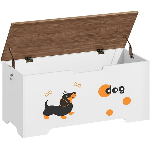 HOOBRO Storage Bench, Toy Box Organizer with Puppy Pattern, Wooden Storage Trunk, Shoe Bench with 2 Safety Hinges, Farmhouse Style, 39.4''L x 15.7''W x 19.5''H for Entryway,White and Walnut WH494CW01