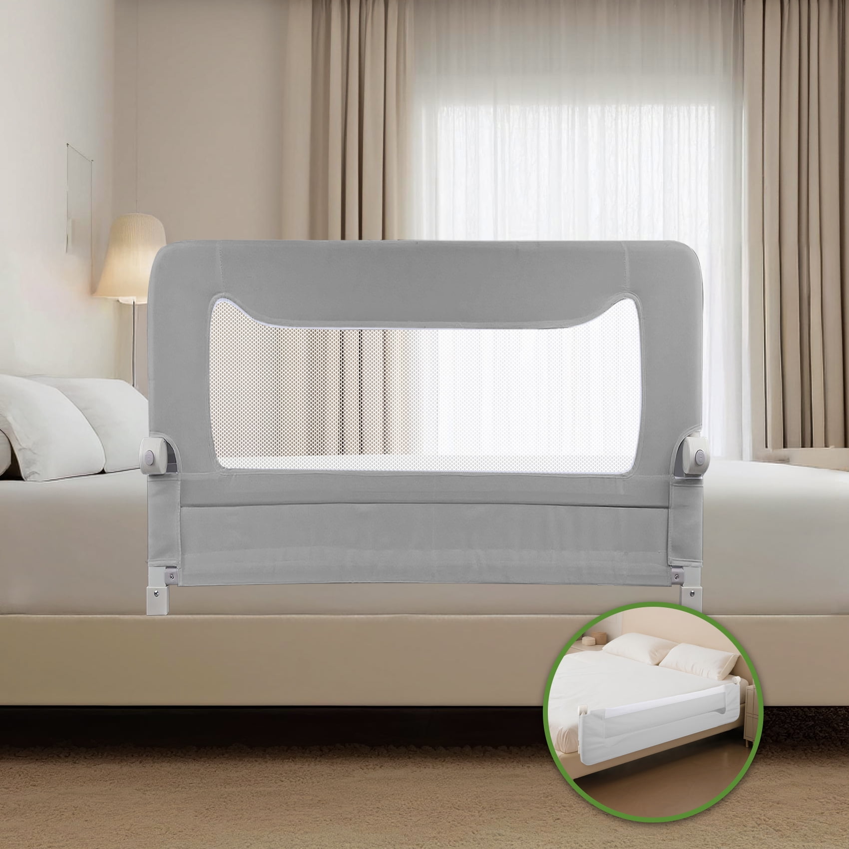 VIKUA 32in Baby Bed Rail, Swing Down Bed Rail for Toddlers, Toddler Bed Rails for, Twin, Full, Bed Guard Rail for Toddlers, Grey