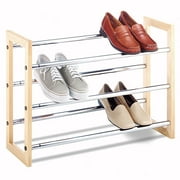 Whitmor 3 Tier Wood and Chrome Expandable Shoe Rack