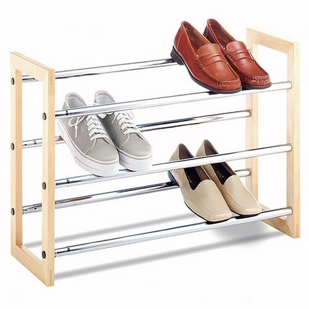 Whitmor 3 Tier Wood and Chrome Expandable Shoe Rack