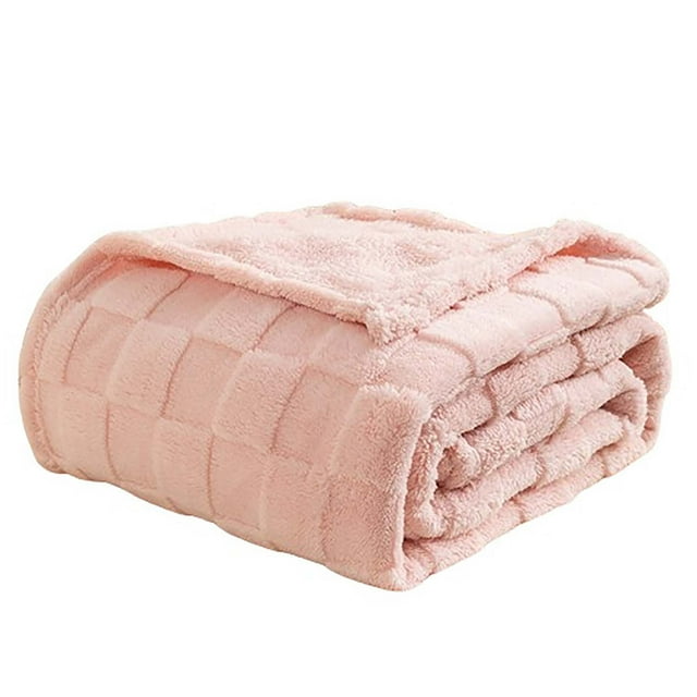 Pink Checkerboard Pattern Blanket With Soft Velvet Fabric, Sofa Cover And Waffle Nap Design For Living Room, Gift And Home Use 27.56X39.37In