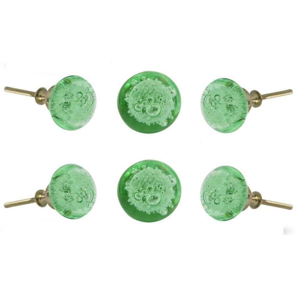 Jones Light Green Bubble Glass Knobs - Set of Six