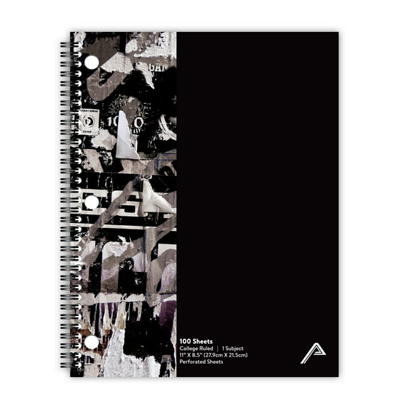 Viva Activa Writing Notebook, 1 Subject, 100 Sheets, College Ruled, Black