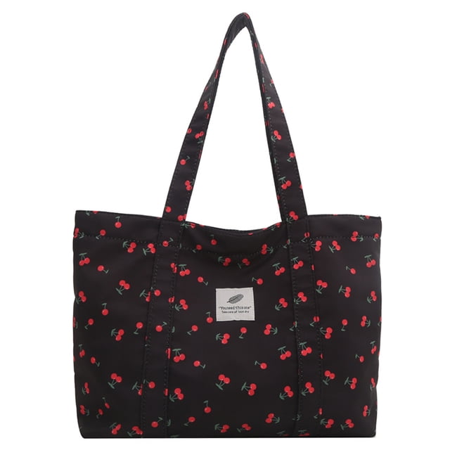 (Doblado para La Entrega) 7134 Bolso Compras Pequeño Con Fresa Y Cereza Fresca Bolso Hombro Portátil Nailon para Viajes Diarios (estilo 1) Color Cereza