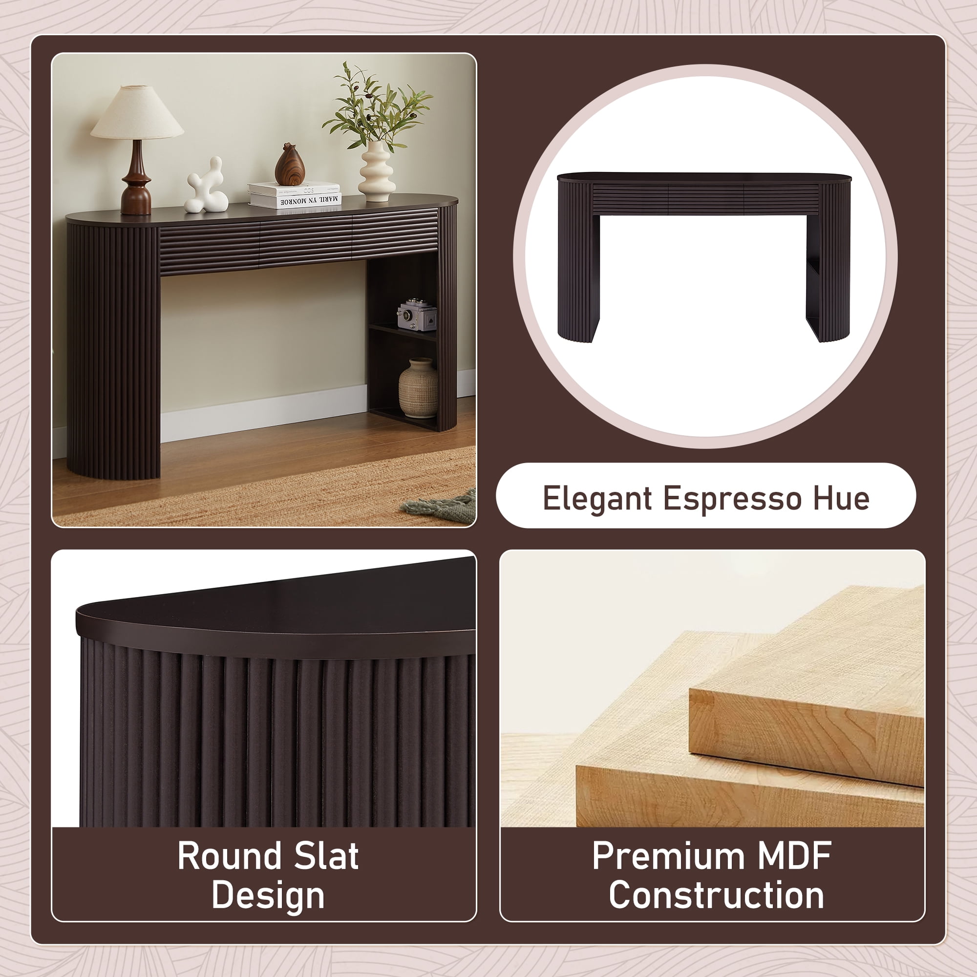 Mintazer 60"L Console Table with 3 Storage Drawers & 1 Table-Leg Niche for Entryway Living Room Hallway,Bedroom, Espresso
