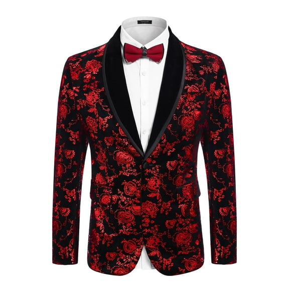 COOFANDY Mens Floral Tuxedo Jacket Regular Fit Velvet Blazer