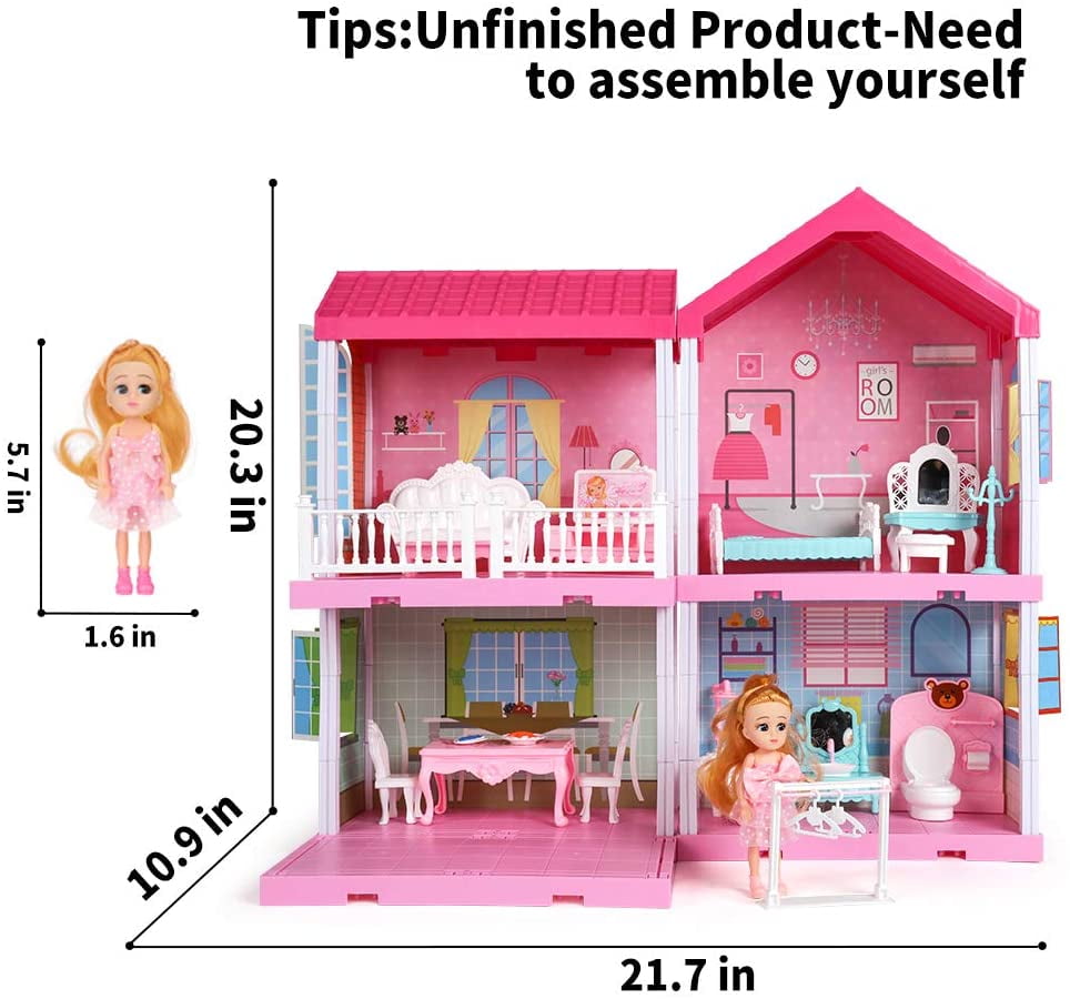 Kids/ Boy/ /&/ Girl DIY Pretend Play Building Playset Toys with Asseccories and Furniture Princess House for Toddlers DollHouse with Lights Dream House Doll House Kit Pets and Dolls 11 Rooms Slide