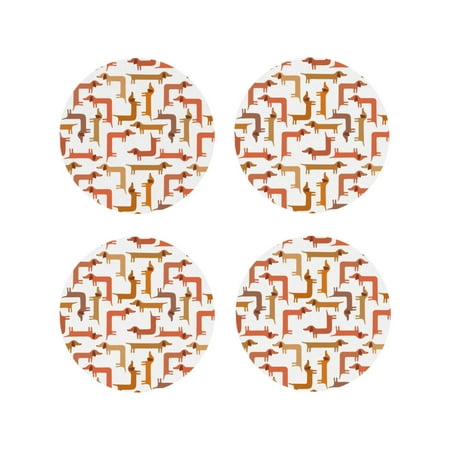 

Leather Coasters Set of 4 - Dachshund Dog Puppy No.1063 Lightweight Non-Slip Drink Coasters for Desk Anti-Scalding Desk Cup Coasters for Office Table Decor Round Shape