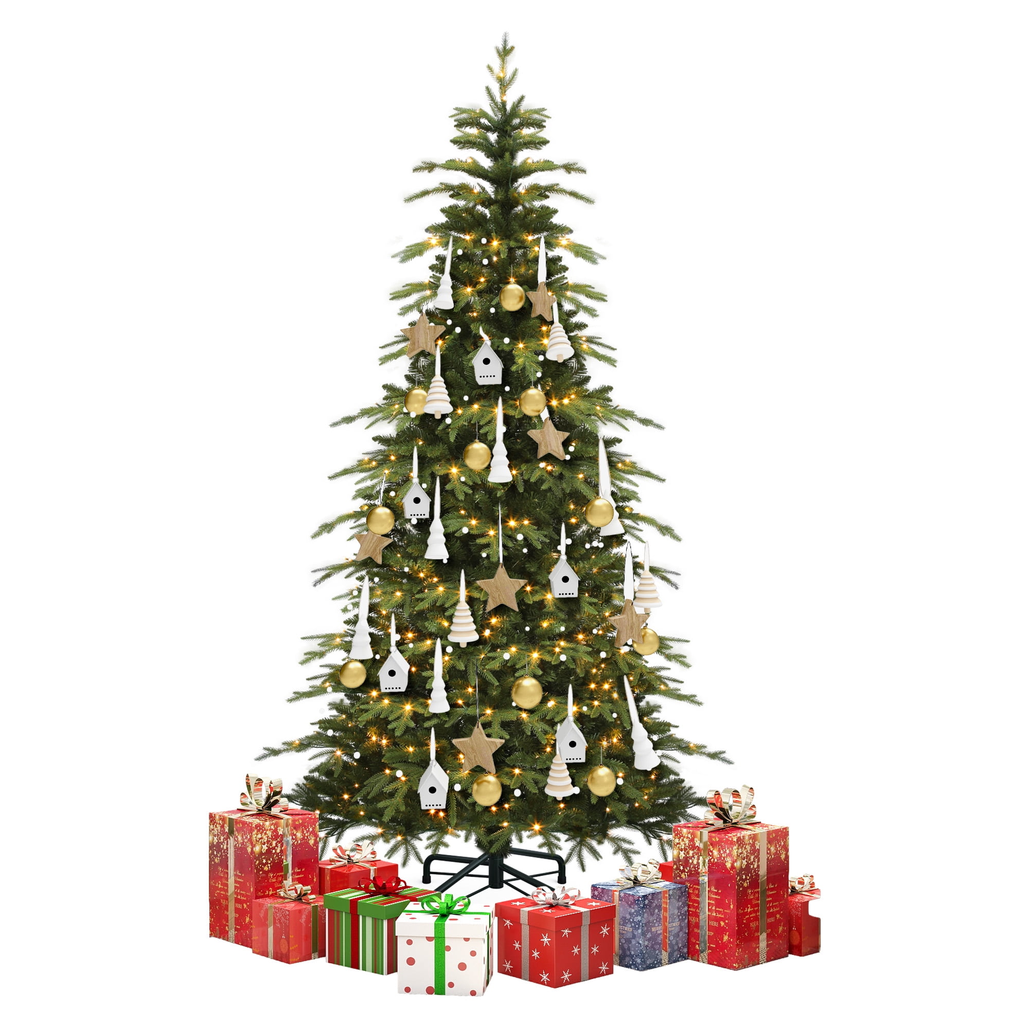 Uforic 6 ft Prelit Slim Pencil Artificial Christmas Tree with 1628 PE&PVC Tips & 300 Lights,11 Light Modes, Green