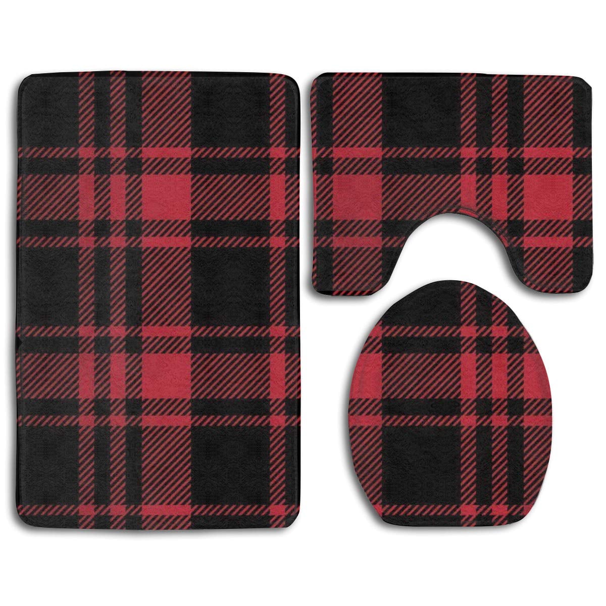 CHAPLLE Lumberjack Black and Red Fall Plaid Lumberjack 3 Piece Bathroom