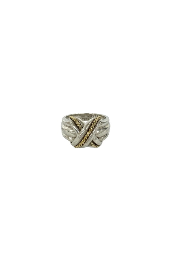 Pre-Owned TIFFANY&Co. Tiffany Signature Ring, Sterling Silver 925, 18K Yellow Gold, Accessory,...
