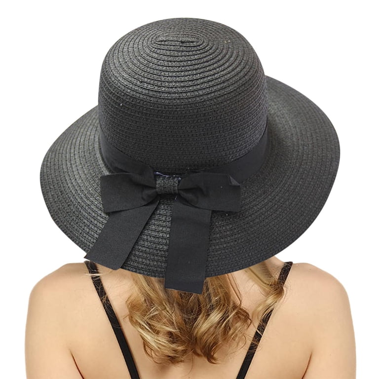 Elegant Black Wide-Brim Straw Sun Hat with Bow Vintage Designer Black Straw Wide Brim Straw Hat Large Bow  main image 2