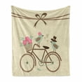 thumbnail image 1 of Retro Soft Flannel Fleece Throw Blanket, Wedding Bride and Groom Birds on the Bicycle with Basket of Romantic Rose Flowers, Cozy Plush for Indoor and Outdoor Use, 50" x 70", Multicolor, by Ambesonne, 1 of 6