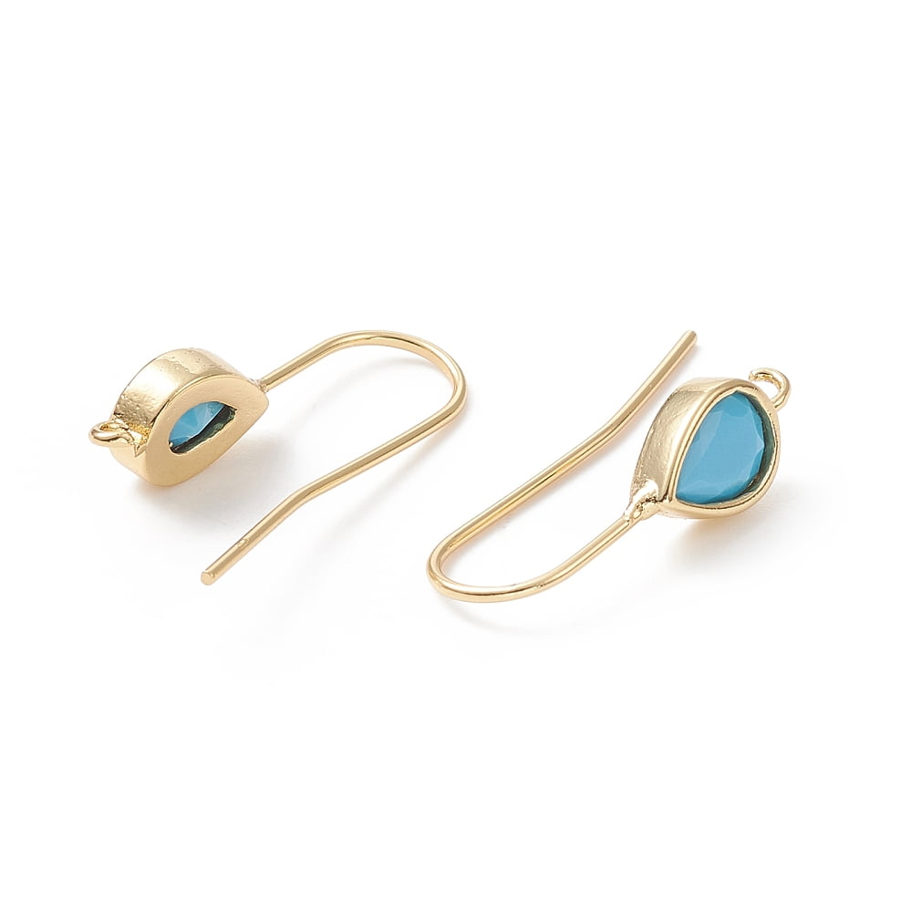 10Pair Real 18K Gold Plated Brass Earring Hooks with Cubic Zirconia and Vertical Nickel Free & Lead Free Mixed Color 24~25mm Pendant: 11x6mm Hole: 1.2mm