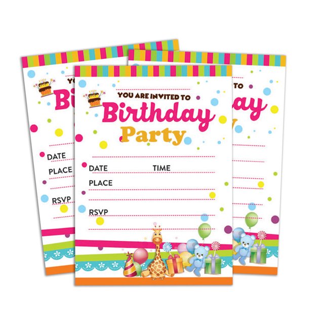 Darling Souvenir White Birthday Invitation Card 28 Pcs Fill or Write In Blank Invites Printable Party Supplies 5 x 7 Inches
