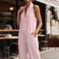 thumbnail image 5 of 1950s Retro High-Waisted Linen Sleeveless Jumpsuit Deep V-Neck Wide-Leg, 5 of 9