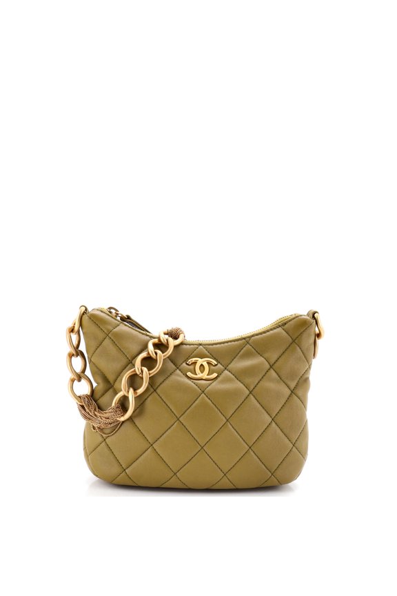 Pre-Owned CC Mixed Chain Link Zip Hobo Quilted Lambskin By Rebag