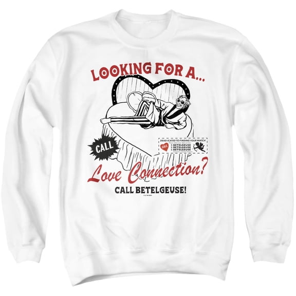 Beetlejuice Beetlejuice Love Beetlejuice Unisex Adult Crewneck Sweatshirt, White, Small