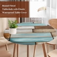 thumbnail image 4 of Blue Brown Vintage Round Tablecloth, Fitted Table Cover with Elastic for 36"-44" Round Tables, Retro Farmhouse Elegant Pastoral Table Cloth Outdoor Indoor Dinning Party Waterproof Tablecloths, 4 of 7