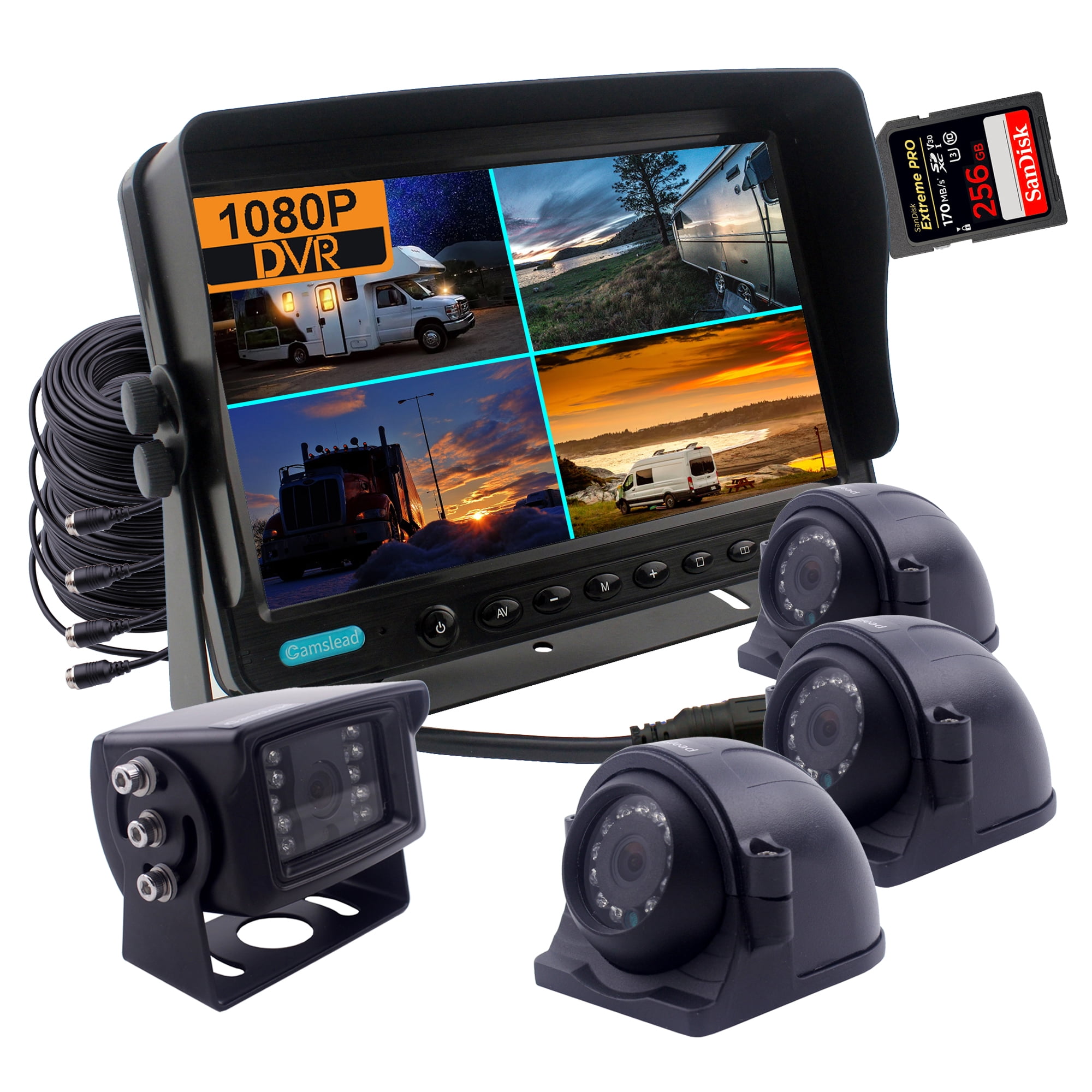 CAMSLEAD 9 inch digital monitor 1080P HD Rear View Camera System, HD DVR Recorder, 4 Channel