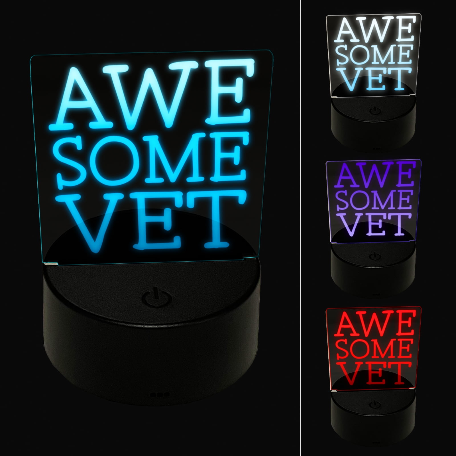 Awesome Vet Veterinarian Veteran Fun Text LED Night Light Sign 3D
