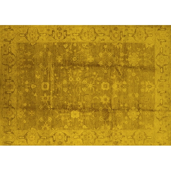 Ahgly Company Machine Washable Indoor Rectangle Oriental Yellow Industrial Area Rugs, 8' x 10'