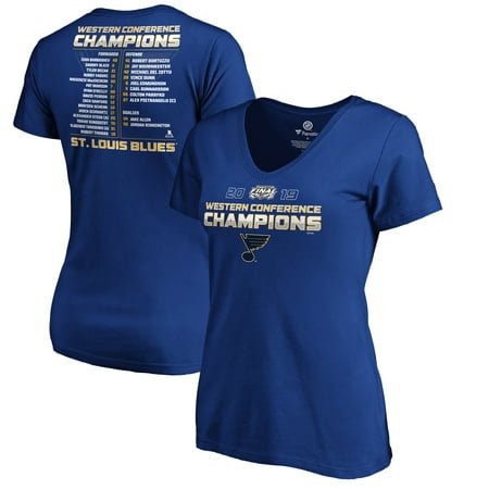 St. Louis Blues Fanatics Branded Women's 2019 Western Conference Champions Plus Size Defender Roster V-Neck T-Shirt -