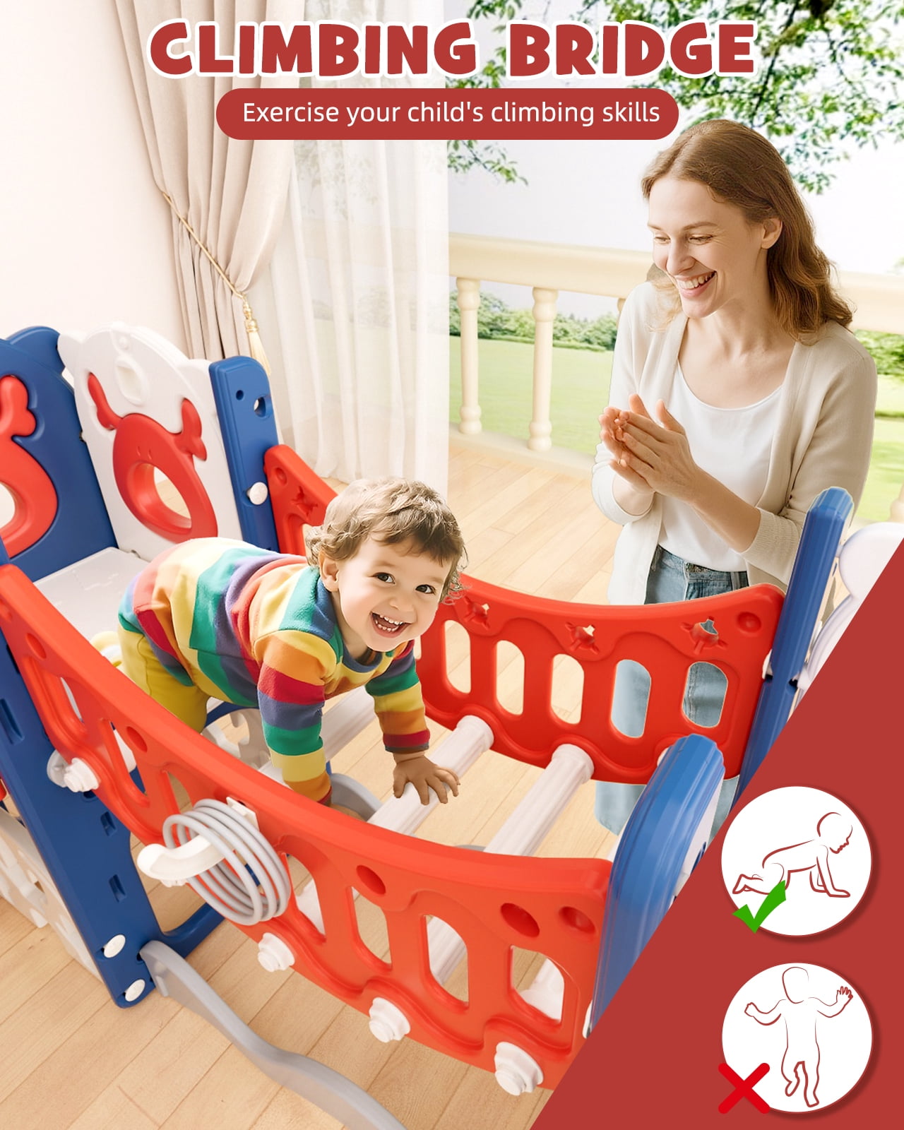 KORIMEFA 8 in 1 Toddler Slide, Kid Slide for Toddlers Age 1-3 with Ring Toss, Basketball Hoop, and Telescope, Indoor Outdoor Slide Toddler Playset Toddler Playground