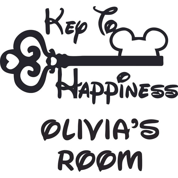 Key To Happiness Castle Design Customized Wall Art Vinyl Decal - Custom Vinyl Wall Art - Personalized Name - Baby Girls Boys Kids Bedroom Decal Room Wall Art Stickers Decoration Size (40x35 inch)