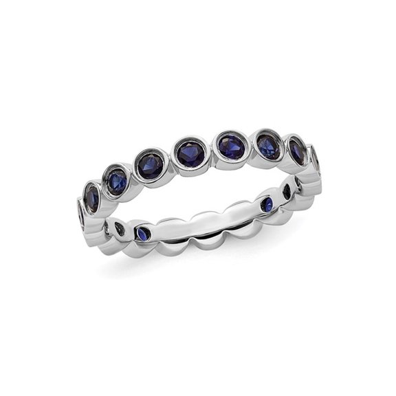 Created Blue Sapphire Ring 1.60 Carat (Ctw) in Sterling Silver