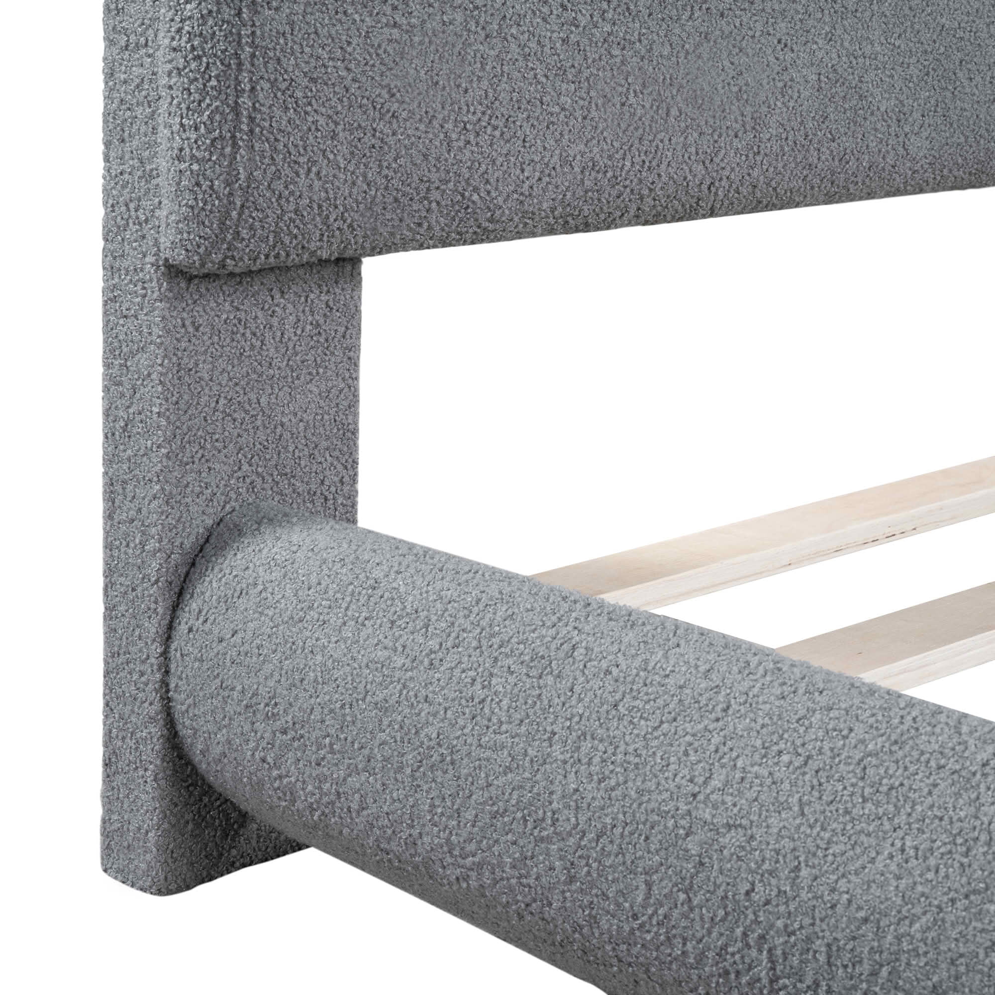 MAYEERTY Teddy Fleece Upholstered Platform Bed with Curved Design, Sturdy MDF Frame & Easy Assembly