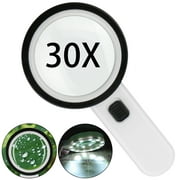 Lighted Handheld Magnifier, TSV 30X Magnifier Glass with 12 LED Light for Reading, Soldering, Inspection, Coins