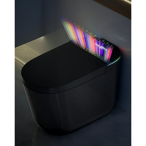 WinZo Smart Toilet,Modern Smart Toilet with Bidet Built In with Foot Sensor,Tankless Toilets Auto Open/Close Lid with Dryer,ADA Comfort Height Heat Seat,Instant Warm Water,Power Outage and Flush Blac