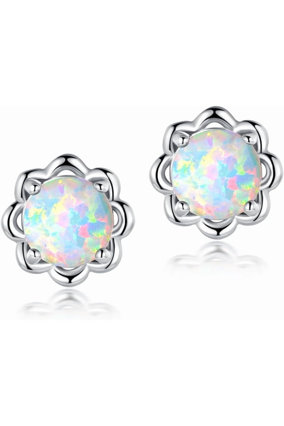 Created Opal Flower Stud Earrings for Women Hypoallergenic Jewelry Gifts