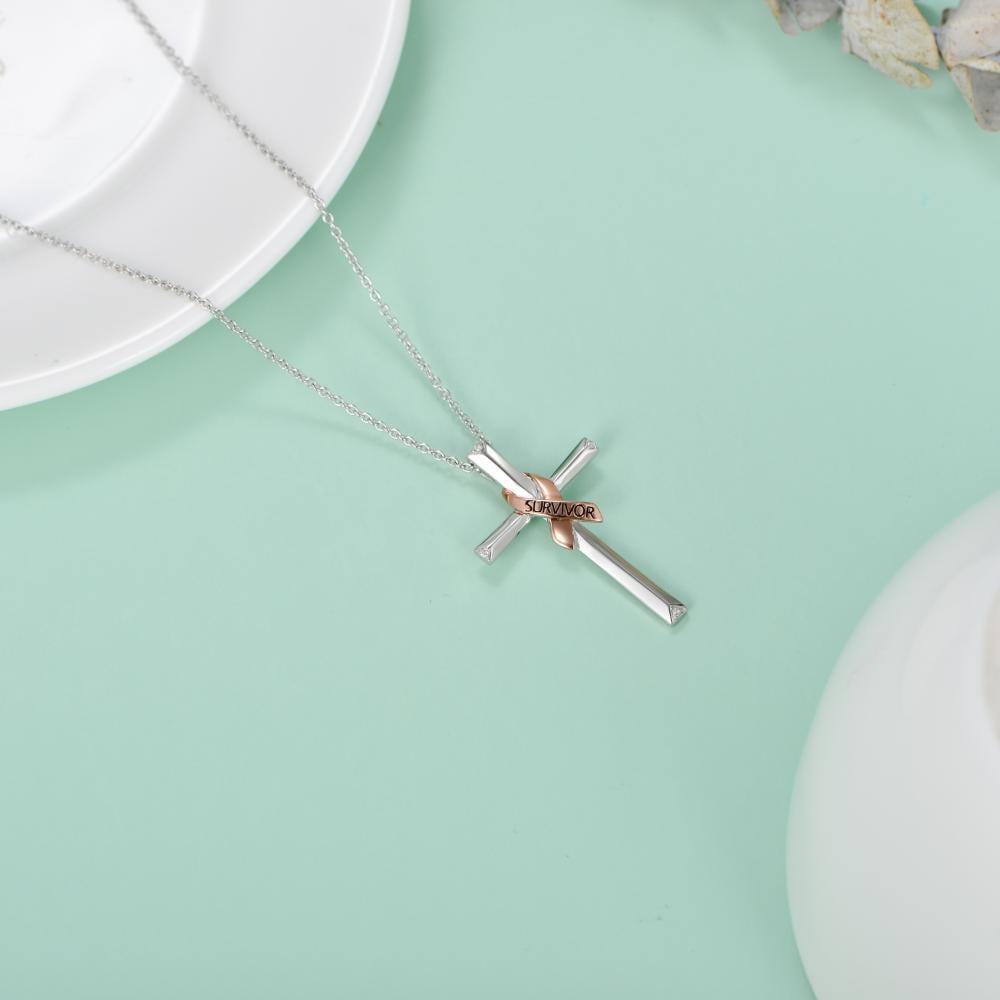 Breast Cancer Cross Necklace